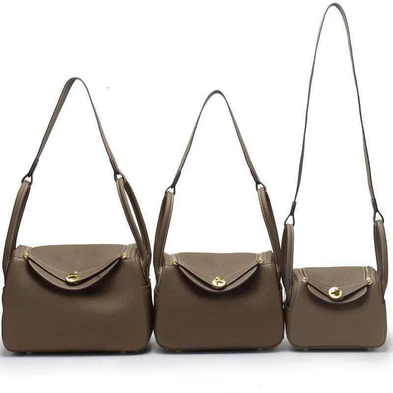 New Style Top Layer Cowhide Lychee Pattern Lindy Doctor Single Shoulder Handbag Pillow Bag Gold Buckle Leather Purse