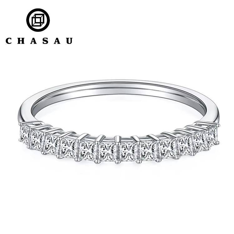 GRA Certificated 925 Sterling Silver Princess Cut 2mm D Color Vvs Moissanite Fashion Half Eternity Band Ring for Women