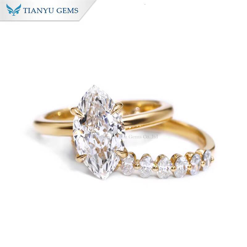 Tianyu Gems 627g 18k Yellow Gold Marquise Cut Lab Diamond Cvd with IGI and Oval Wedding Band Ring Set