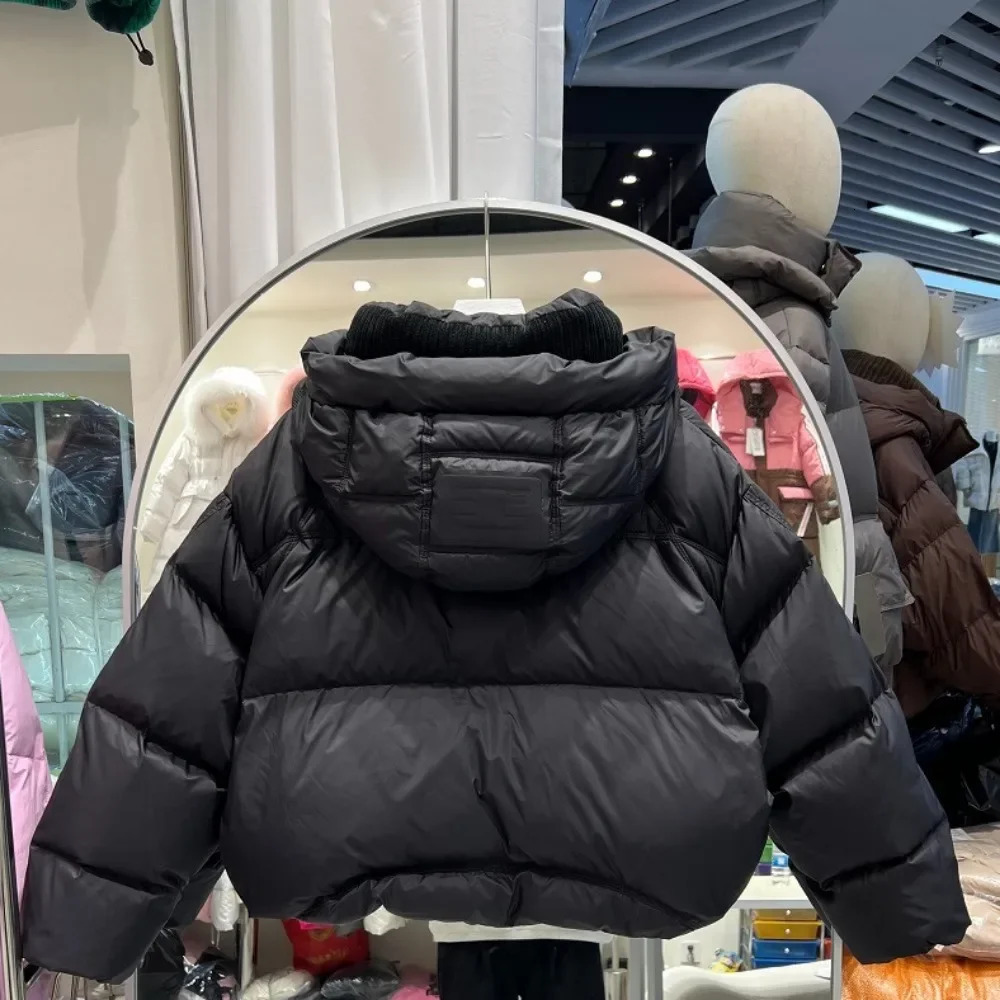 White Duck Down Coat Bread Parka Down Jacket Women Long Sleeve Thicken Loose Stylish Cropped Hooded Winter Puffer Jacket 251023CJ