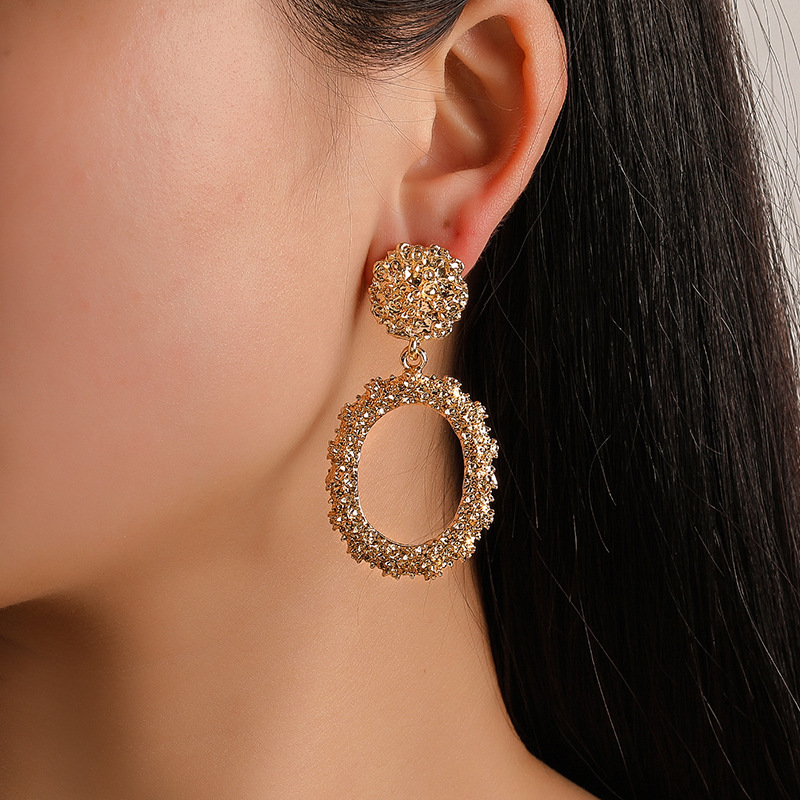 New Arrival Personality Geometric Frosted Stud Exaggerated Circle Relief Women Earrings