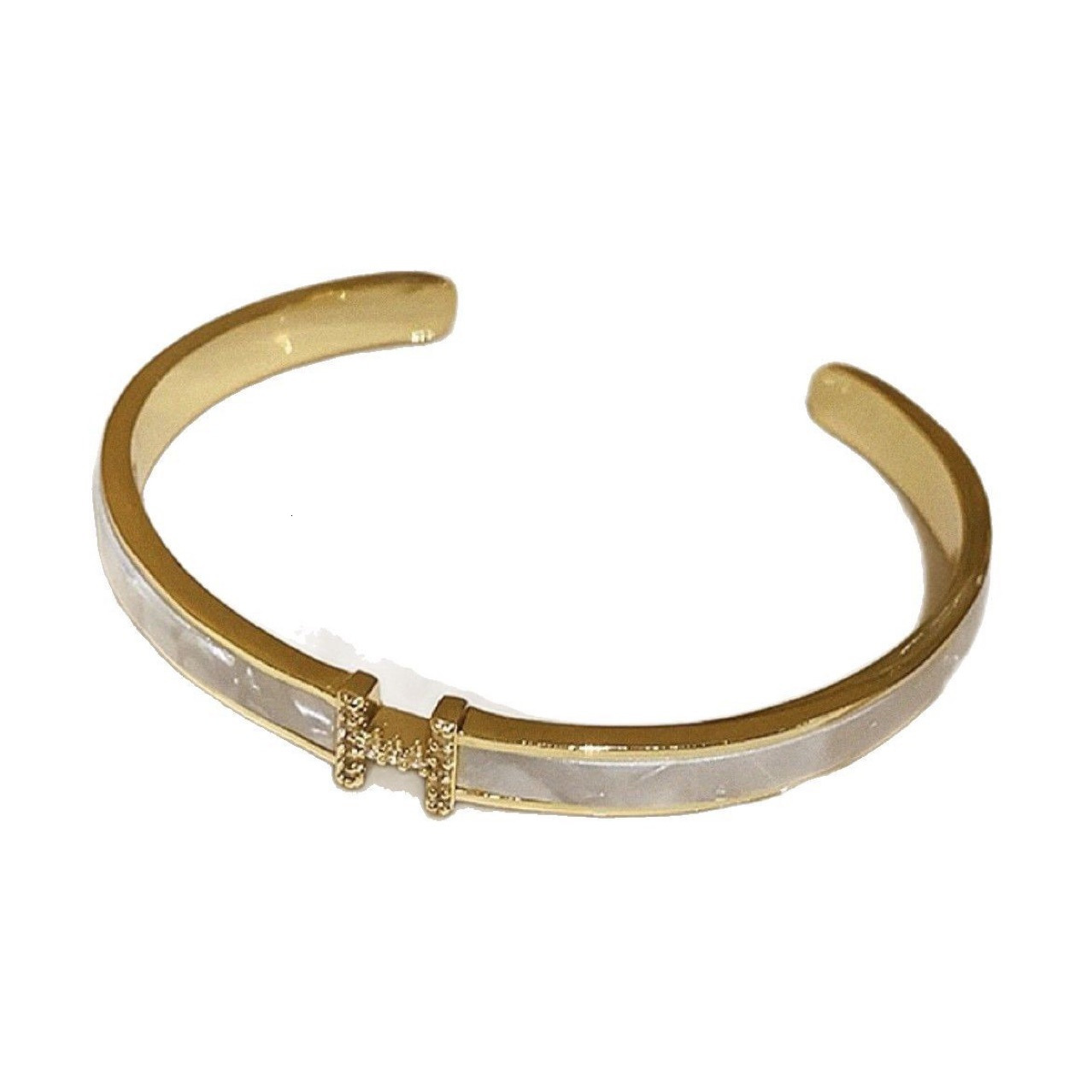 Gold Tone Letter Shaped Bangle Bracelet With Accents Stylish Birthday Jewelry Gift For Her High Quality And Chic Accessory TUES