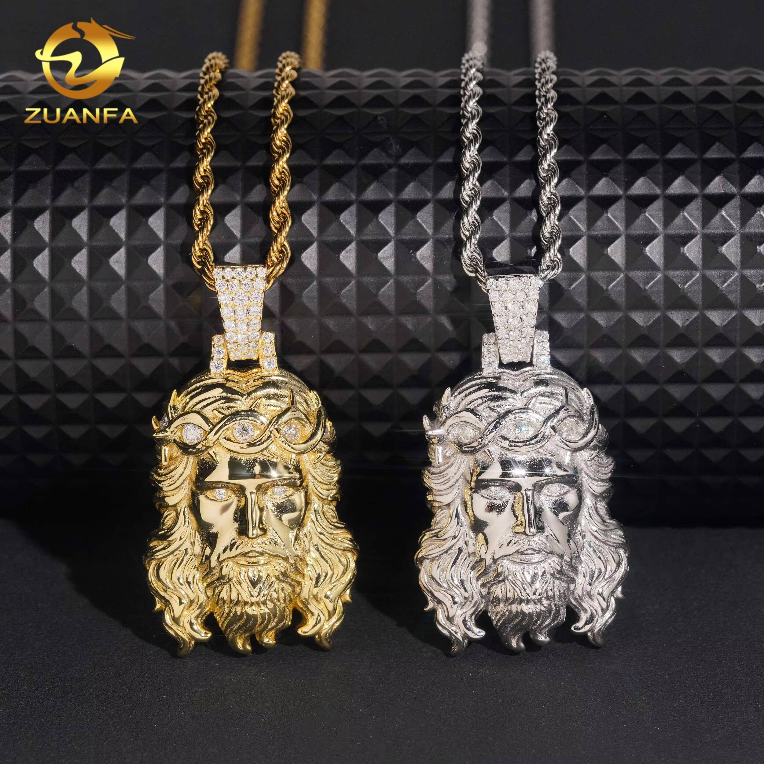 Ready to Ship Middle Size Custom Charms Iced Out 925 Silver VVS Moissanite Diamond Hip Hop Jewelry Solid Back Jesus Head Pendant
