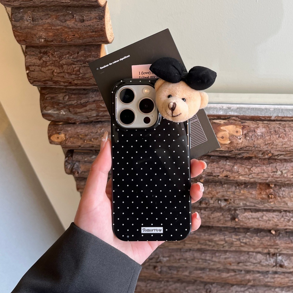 Casual Polka Dot Cartoon Bear Phone Case Suitable for iPhone 17/16 Pro Max iPhone 15/14 Protective Case