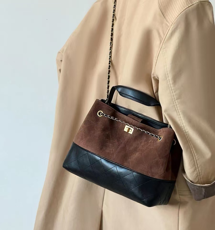 New matte suede patchwork European and American style quilted chain tote large capacity crossbody shoulder bag for women, fashionable designer bag