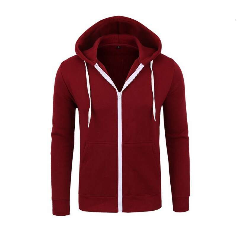 Spring and Autumn Casual Fashion Solid Color Men's Long Sleeve Sports Hooded Top Zipper Cardigan Sweatshirt