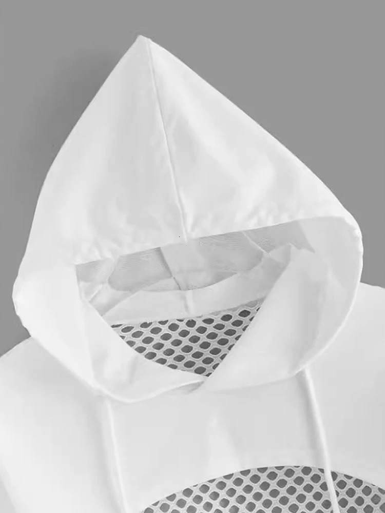 Street Sport Drop Shoulder Drawstring Hollow Out Super Crop Sports Hoodie Without Cami Top 251030