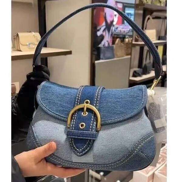 Cowboy Armpit Women's New High-End Splicing Canvas Pea Bag, Single Shoulder French Stick Bag