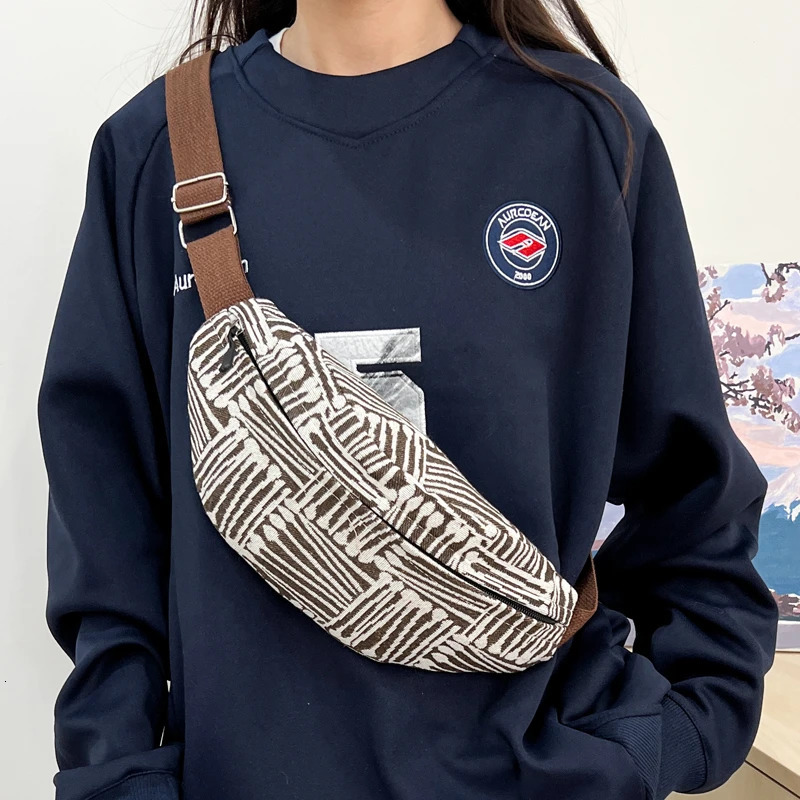 Geometry canvas Waist Bag Street Trend Fanny Pack Woman Chest Pack Exercise Belt Bag Fashion Female Shoulder Crossbody Bags 251030
