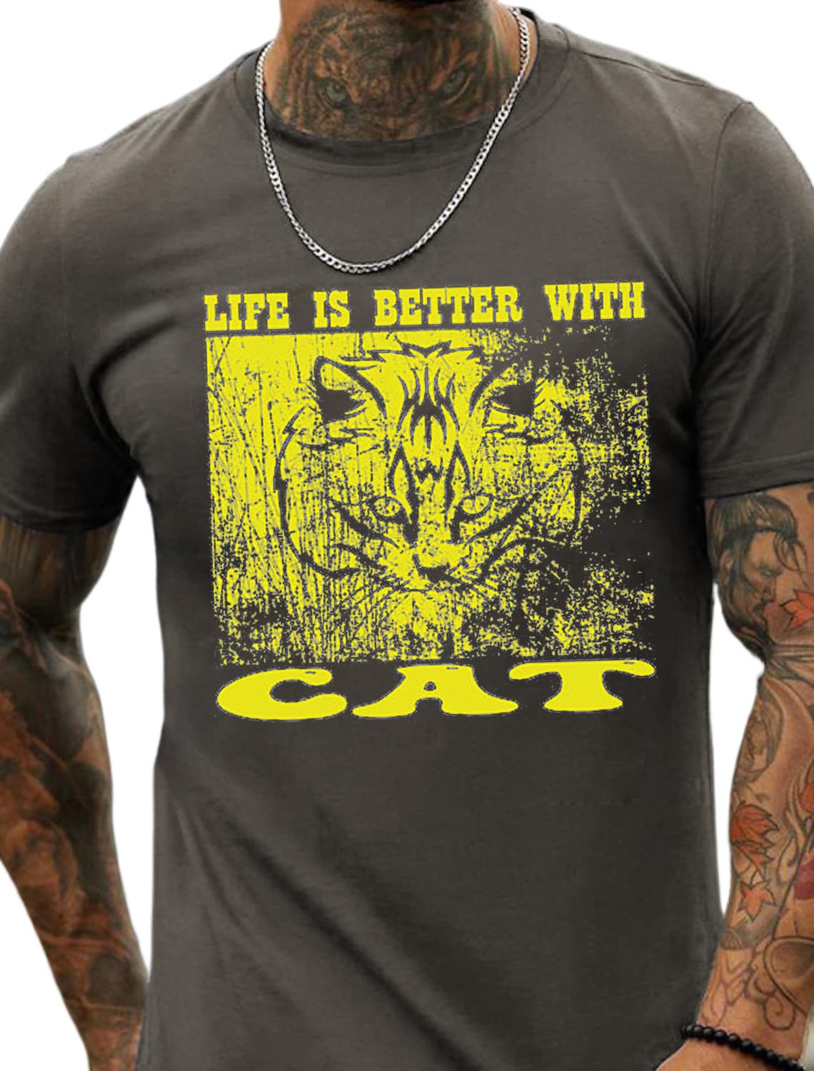 Life is Better with Cat Design Fashion Men's Cotton Summer T-Shirt - TT7090