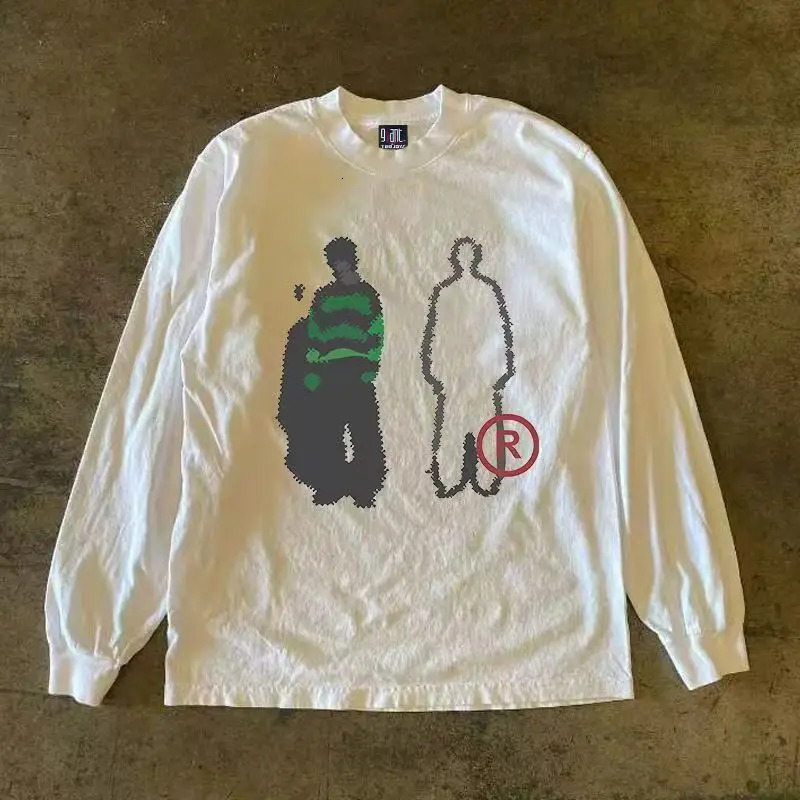 2000s High Street Shirts Y2K Mens Graphic Print Oversized T Shirt Harajuku Gothic Round Neck Cotton Long Sleeve Tops Unisex 251028