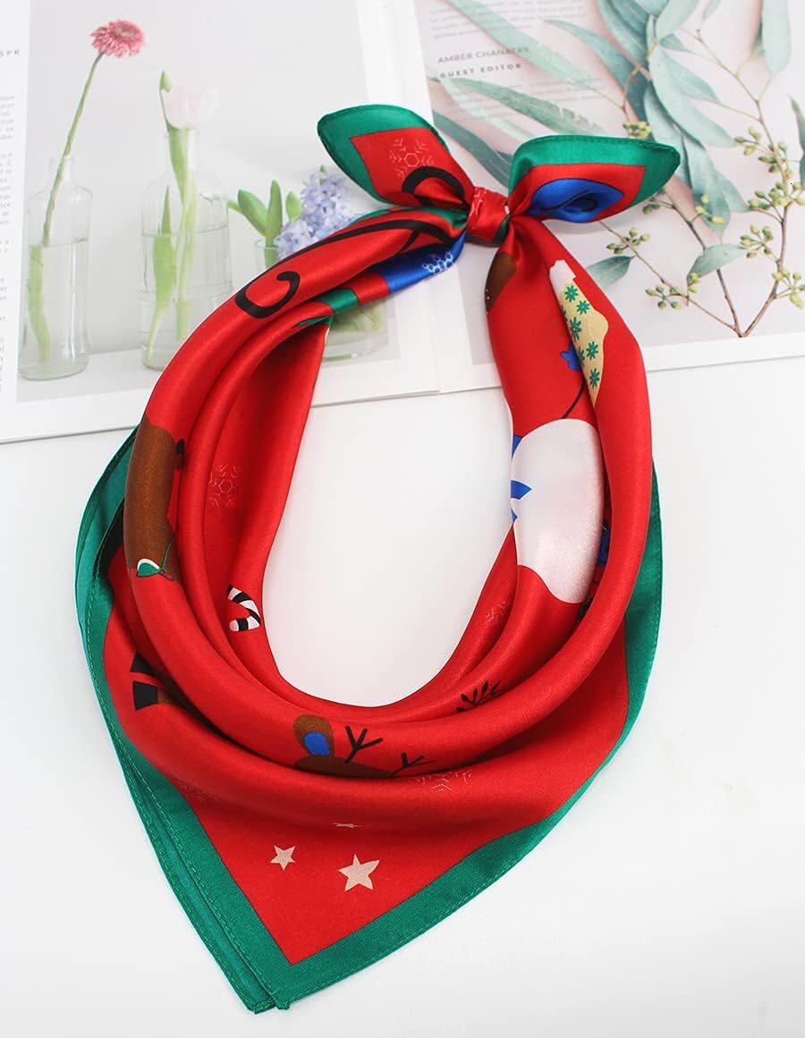 100% Real Mulberry Silk Scarf 21'' x 21'' Lightweight Neckerchief Women Men Small Square Digital Printed Scarves Christmas gifts