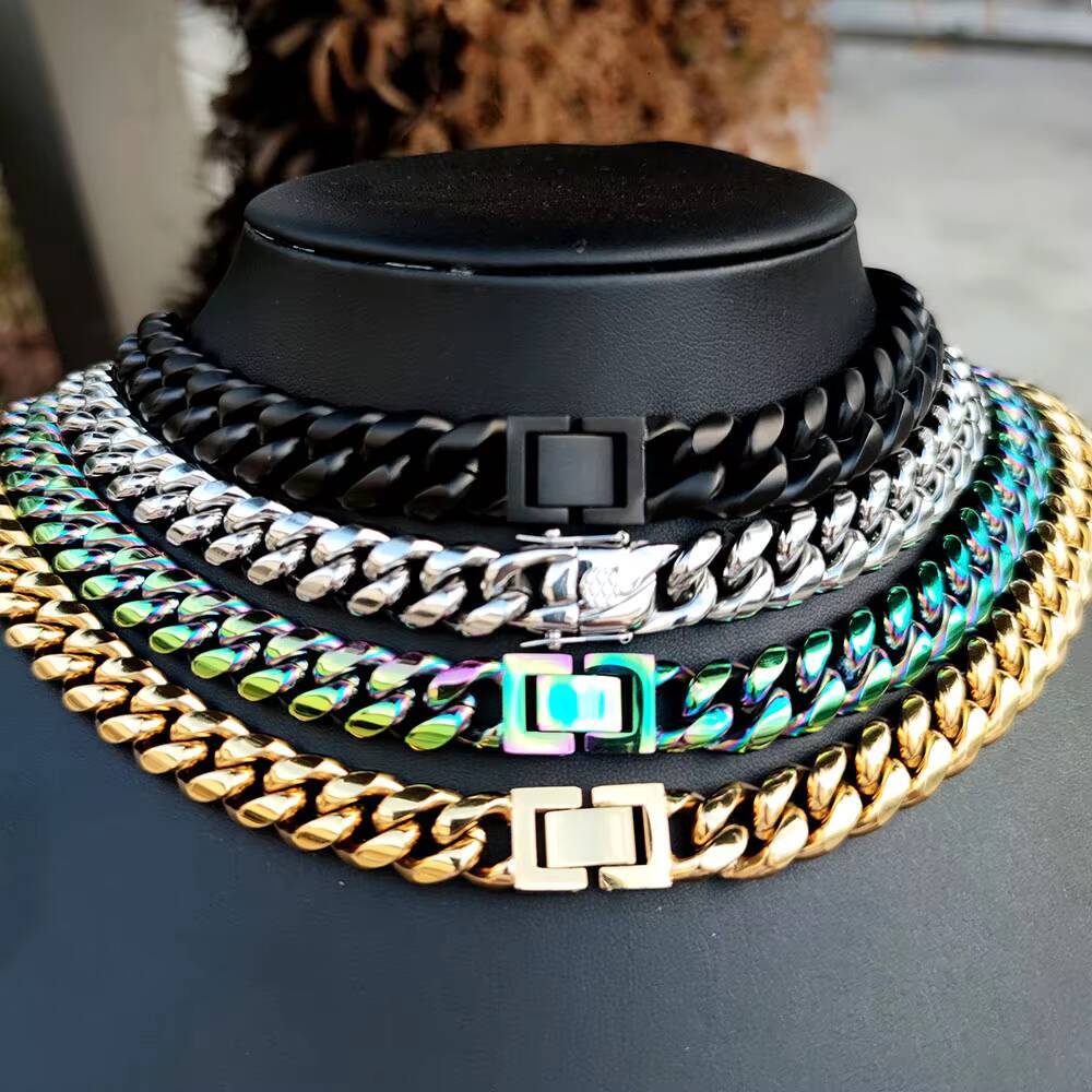 Custom Matte Black Cuban Link Chain Necklace Stainless Steel Cuban Link Chain Designer's style