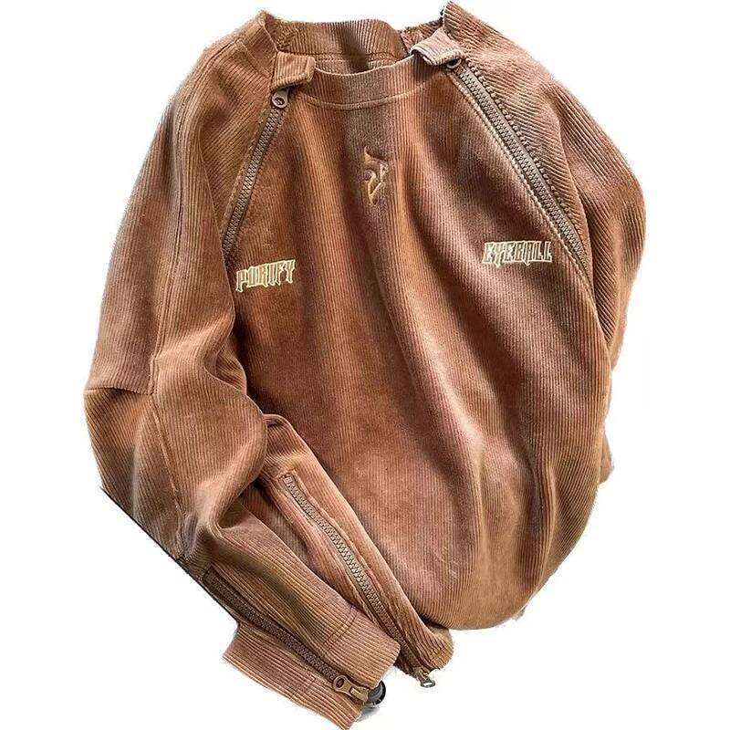 Gmiixder American High Street Lamp Corduroy Zippered Hoodie Men Women Autumn Winter Hiphop Heavyweight Thickened Workwear Jacket