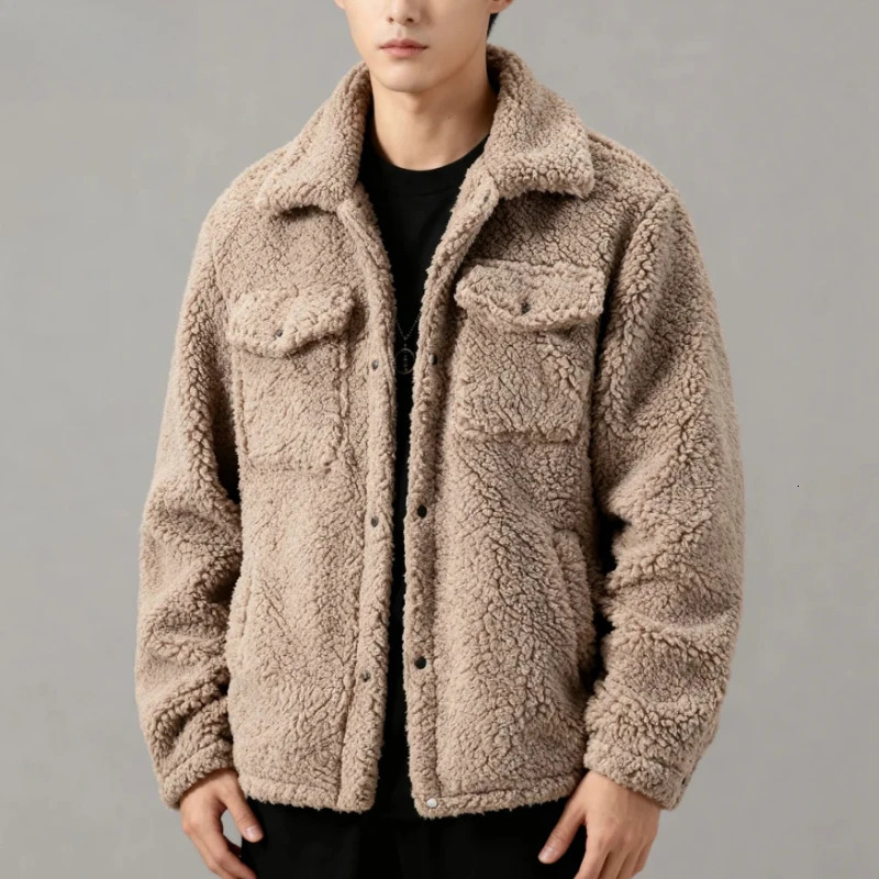 Winter Mens Plush Thickened Warm Fashion Trend Comfortable Casual Lamb Wool Simple Versatile Jacket Coat for Men 251029