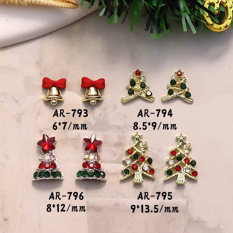 10PCS 3D Alloy Bell Nail Art Charms Supplies For Manicure Decor Christmas Tree Nails Decoration Rhinesstones Accessories 251027