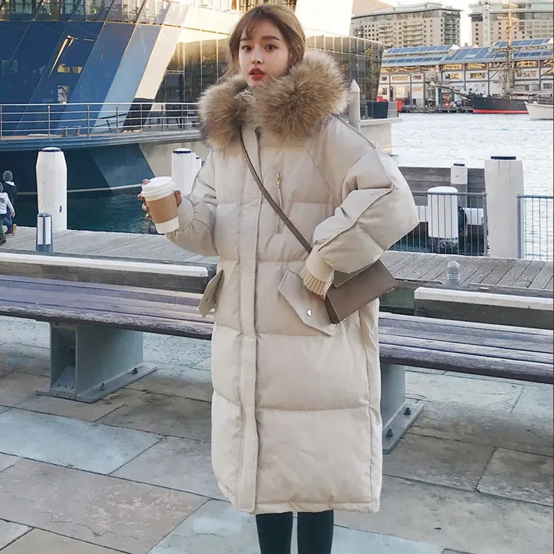 Womens Winter Warm Hooded Fur Collar Down Jacket Korean Version of Loose Thick Long Cottonpadded Clothes Bread Served 251030
