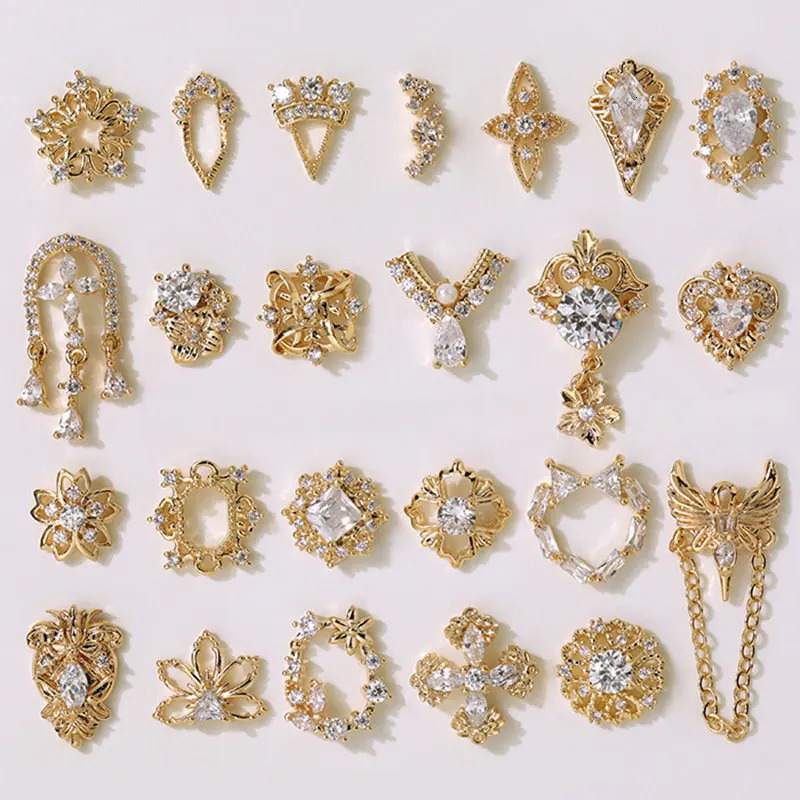 10pcs Hollow Love Flower Zircon Crystals Rhinestones Pearl Nail Art Jewelry Decorations Nails Accessories Charms Supplies 251027