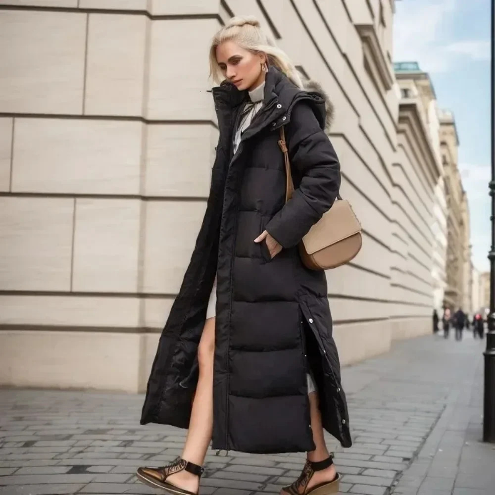 Cotton Coat Long Parka Coat Jacket Women Autumn Winter Thick Warm Coats Woven Block Trend Hooded White Down Parkas 251030