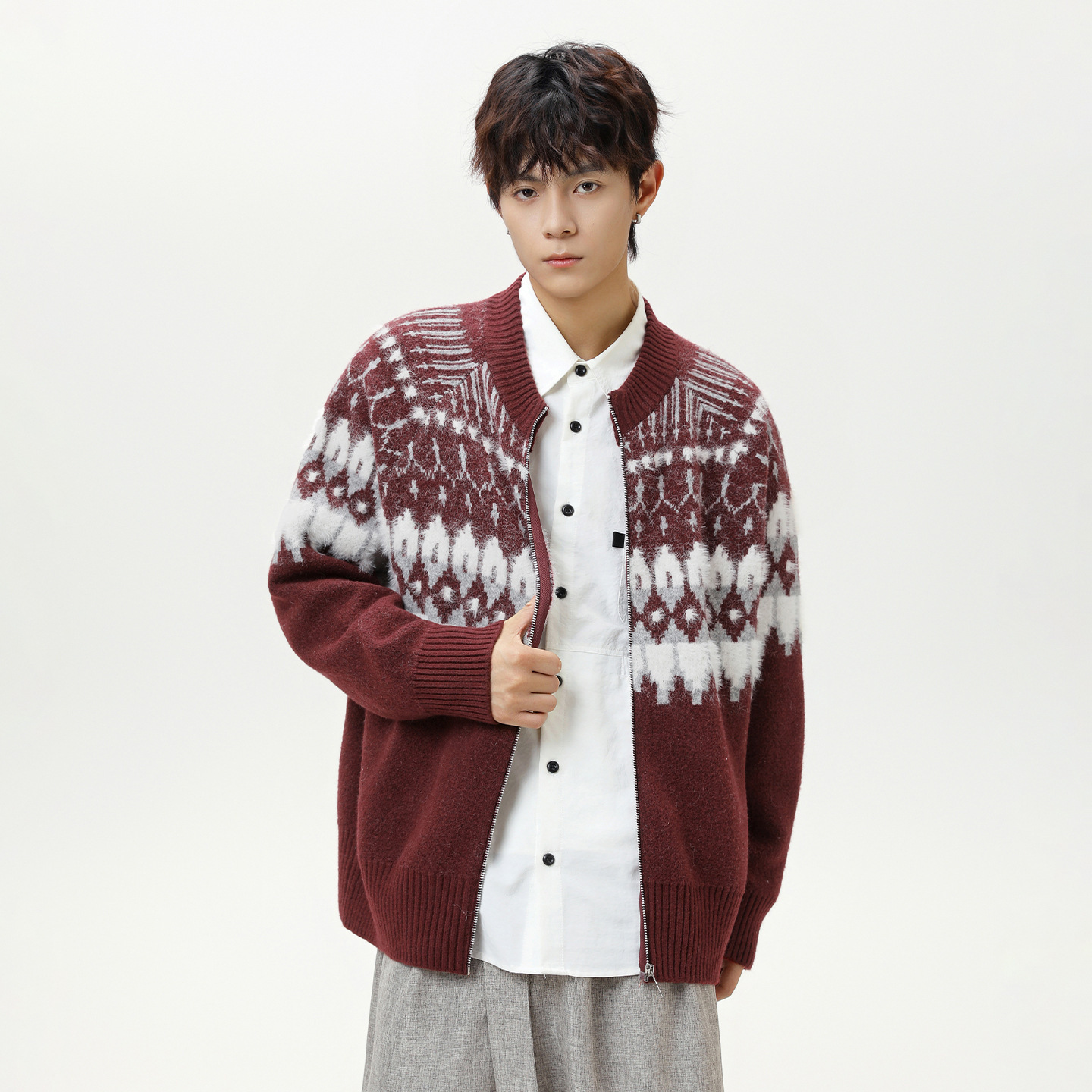 Textured Designer Sweater Fair Isle Cardigan Sweater For Men And Women Autumn And Winter Faux Mink Ethnic Style Soft Knitted Couple's Coat