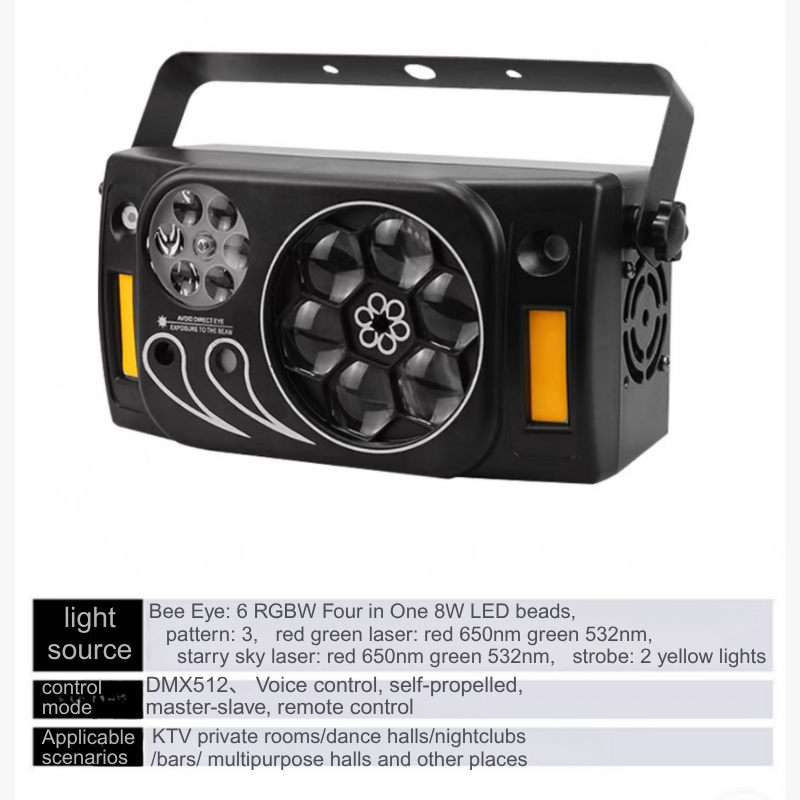 High-Power Audio Reactive Laserscape: Multi-Faceted Dance Floor Illumination Kit by Iron + ABS Material Compatible With House Parties---Six-eyed honey