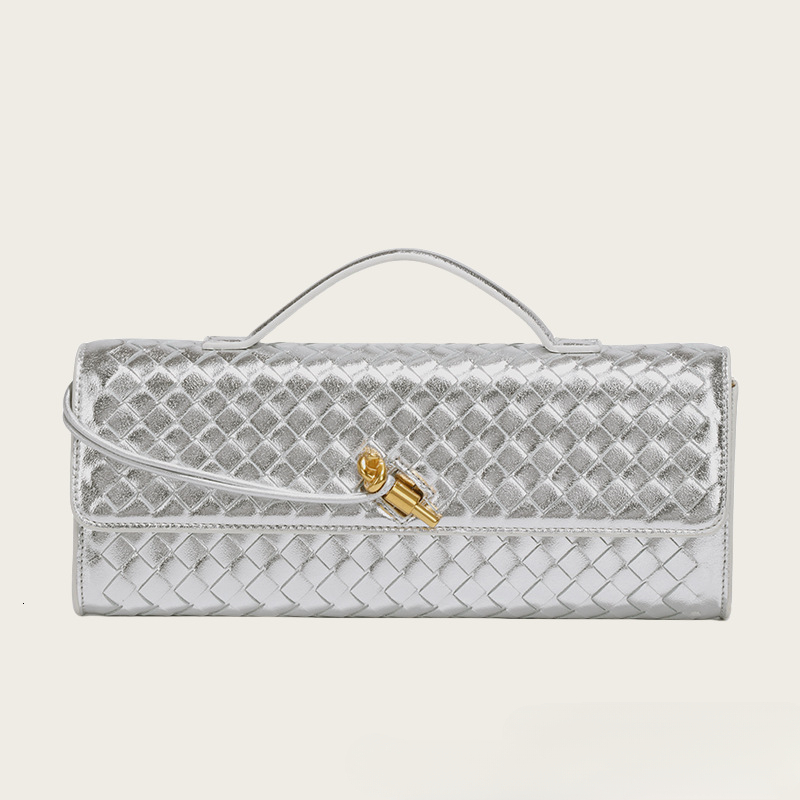 New popular hand woven single shoulder long stick bag, fashionable horizontal handbag, accordion women's crossbody bag, trendy designer bag