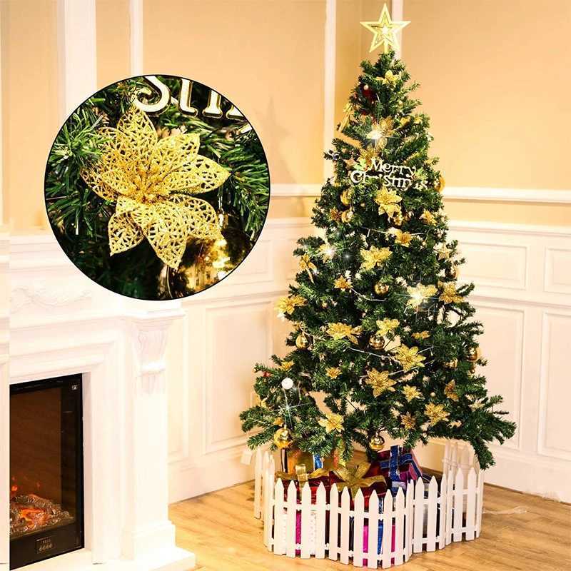 5Pcs Glitter Artificial Flowers 815CM Fake Flower Christmas Xmas Tree Decoration for Home Decor Ornaments New Year Gift Navidad C251030