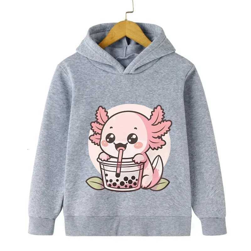 Autumn Spring Children Axolotl Bobo Tea Sweatshirt Kid Cartoon Animal Milk Tea Pullover Long Sleeve Lovely Style Boy Girl HoodieT251030