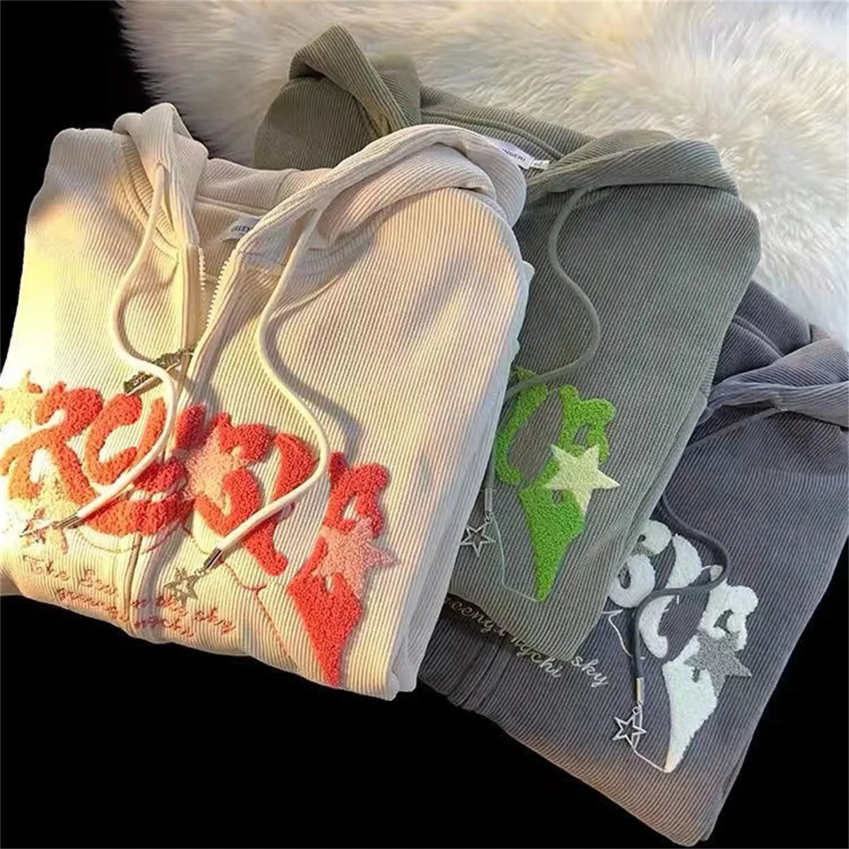 Fashion Embroidery Zip Up Hoodies Women Autumn Long Sleeve Tops Loose Hood Shirt Harajuku Y2K Clothes Female Sweatshirt Jacket 251030