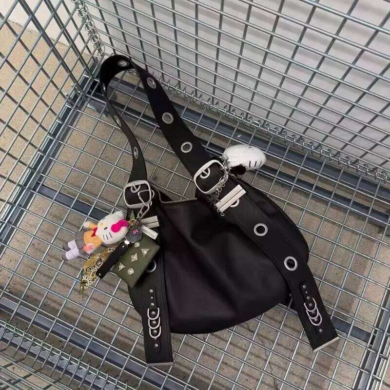 Belt Buckle Women Designer Handbag And Purses PU Rivet Multiple Pockets Y2k Large Capacity Shoulder Bags Big Totes