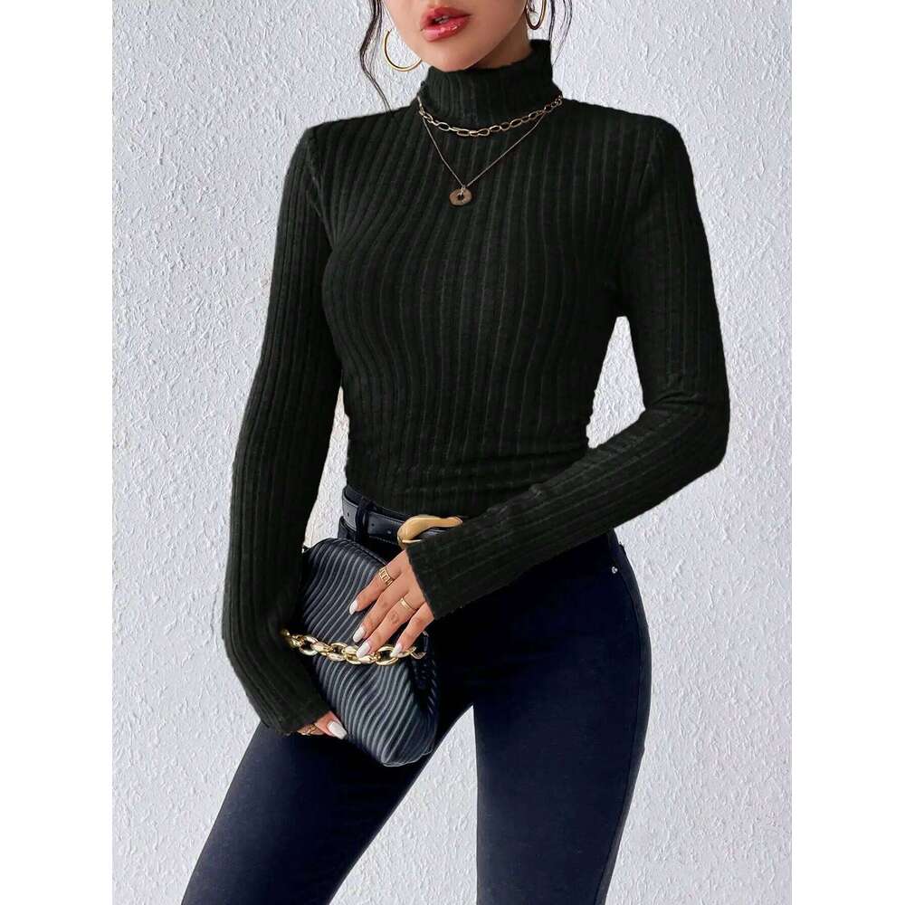 Elegant Solid Basic Knitted Tops New Women Turtlneck Sweater Long Sleeve Casual Slim Pullover Fashion Simple Style Design Designer Sweater Women Bear 