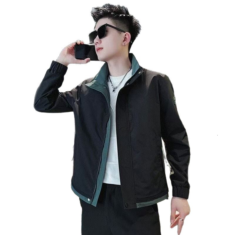 Men's Jacket Spring Autumn Trendy Brand Stylish Color Block Jacket Youth Designer Coat Korean Version Slim Fit Casual Top