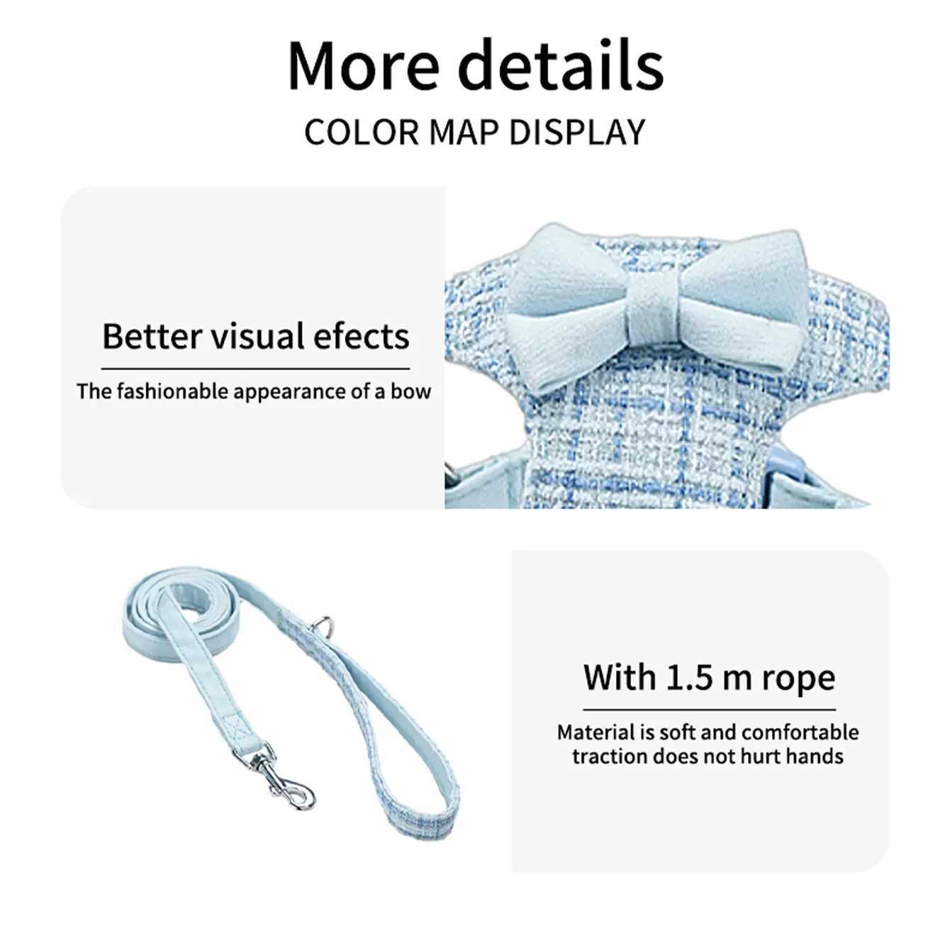 HLP287colorful woven fabric adjustable cats dogs harness with 15m traction rope of the same color skinfriendly backing J251129