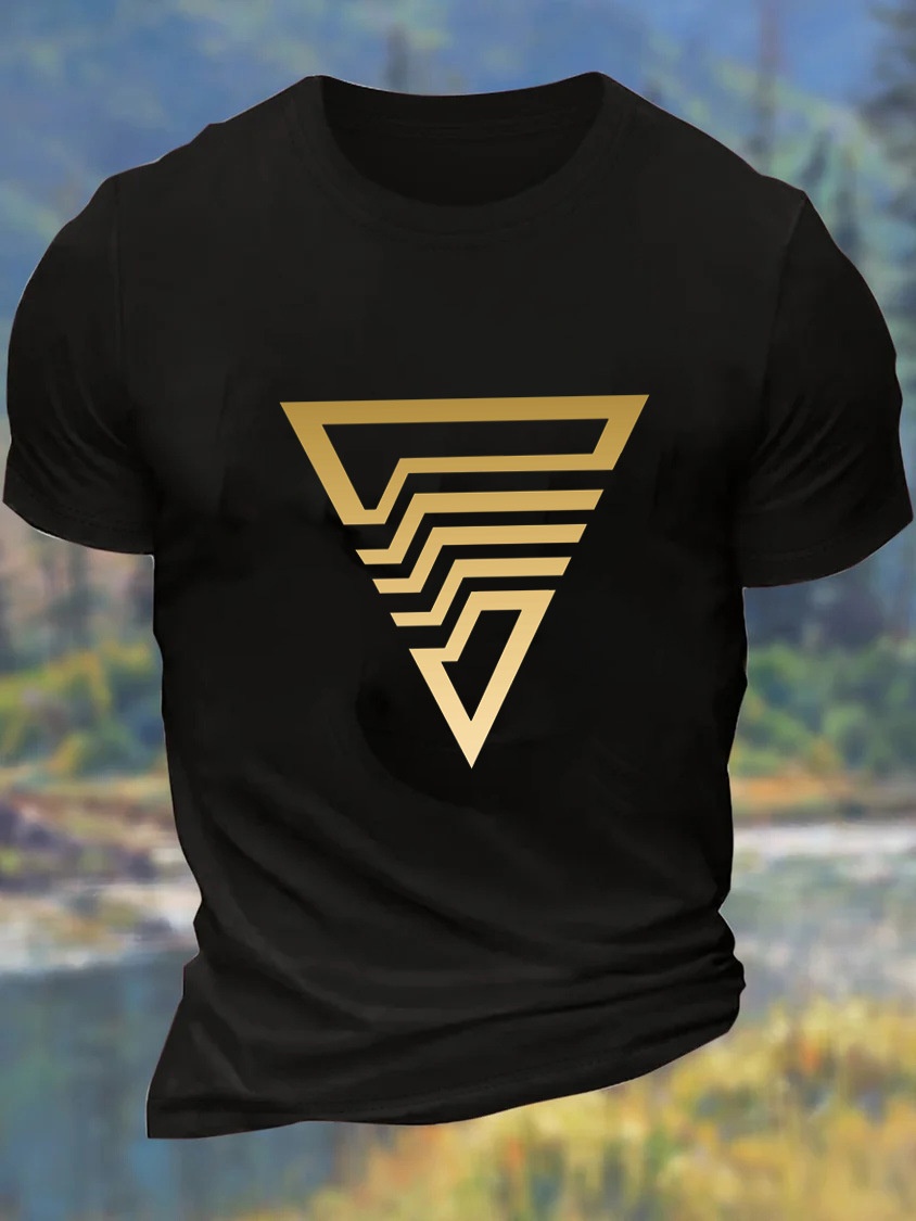 European & American Oversized Men's Artistic Triangle Pattern Crew Neck Casual Cotton Print T-Shirt - TT7465