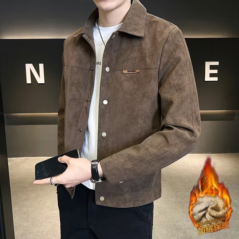 Men's Jacket Coat Spring Autumn Trendy Brand 2025 New Fashion Versatile Turn-down Collar Suede Designer Coat Cool High-end Feel
