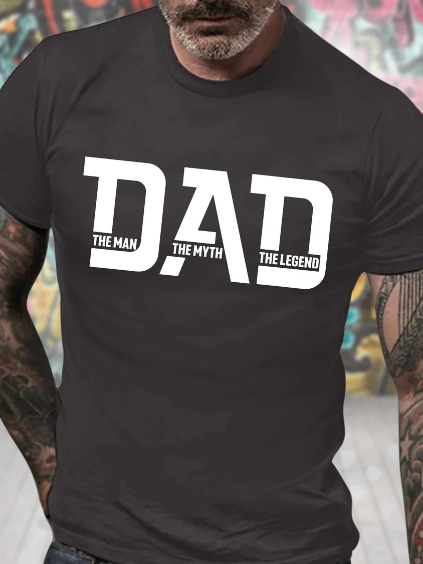 Oversized Graphic Print Father's Day Gift Cotton Crew Neck Letter Print Casual T-Shirt - TT7384