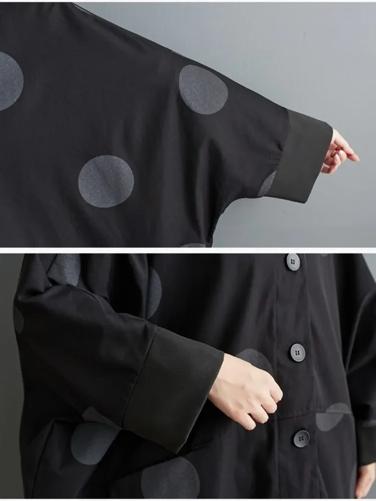 Oversized Polka Dot Trench Coat Women Vintage Autumn Loose Ladies Outwear Casual Trench Coats Fashion Woman Long Jacket Coat 251030