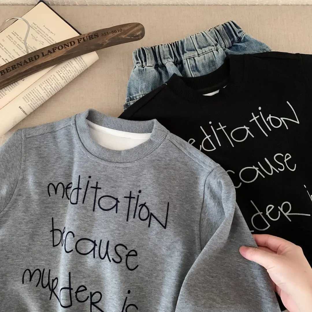 2025 Autumn New Children Long Sleeve Sweatshirt Fashion Letter Print Boys Girls Casual Pullover Baby Cotton Tops Kids ClothesT251030