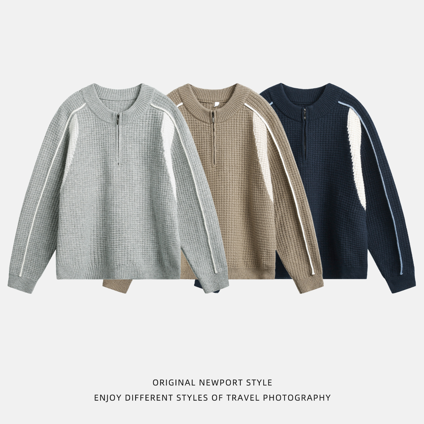 Color Block Patchwork Warm Thickened Mid-neck Sweater For Men Designer Sweater Autumn And Winter Style Imitation Deer Fur Half-zip Textured Knitwear J