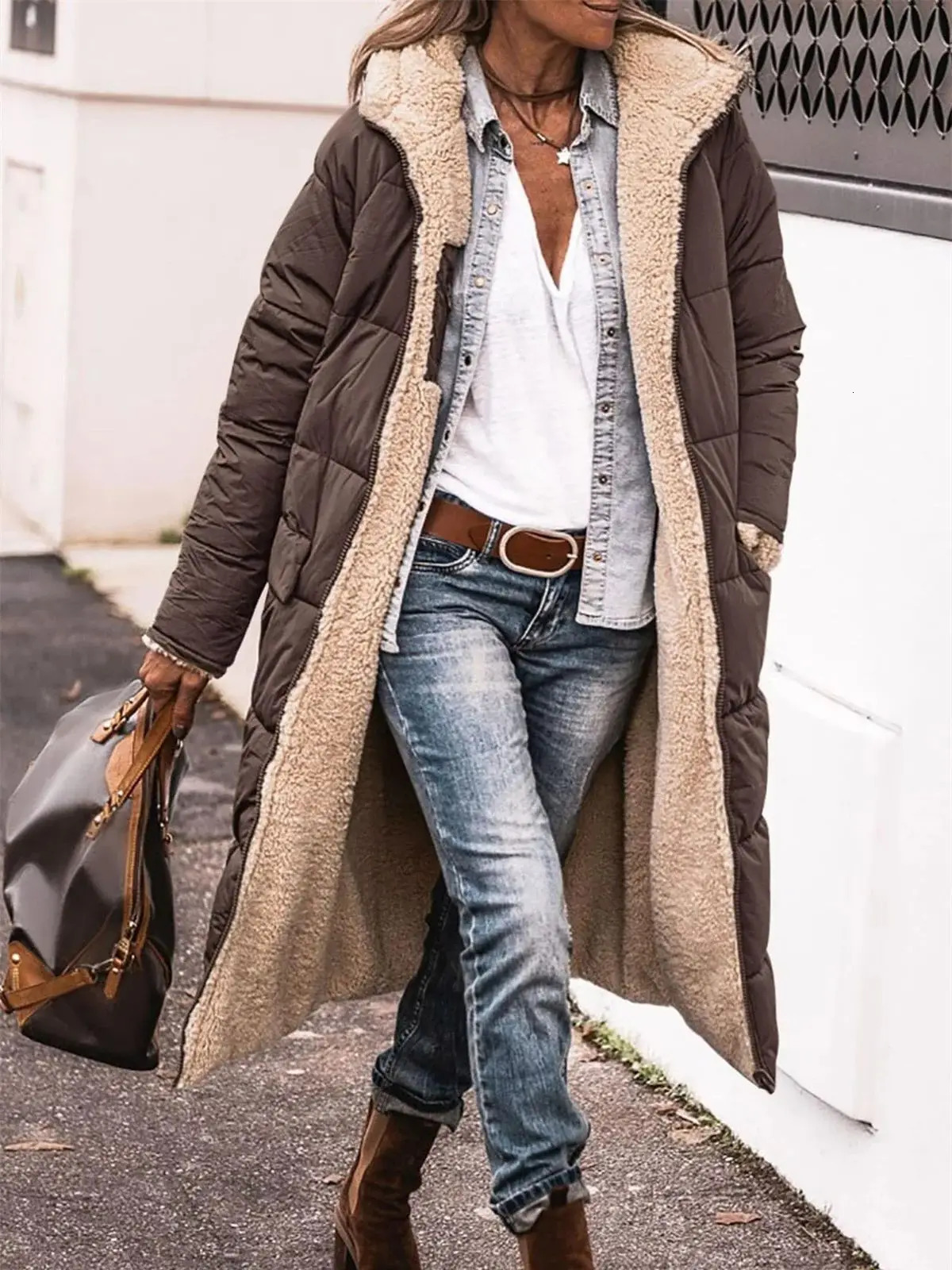 Winter Hooded Quilted Jacket For Women Solid Reversible Long Sleeve Thick Coat Warm Fashion Long Outerwear Casual Puffer Coats 251030