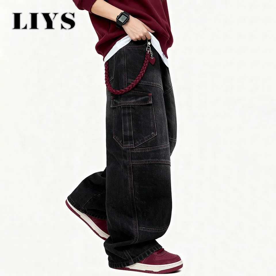 Mens American Street Retro Deconstruction Loose Wide Leg Jeans Unisex Baggy Mens Clothes Multi Pocket Skateboard Pants Jeans J251030