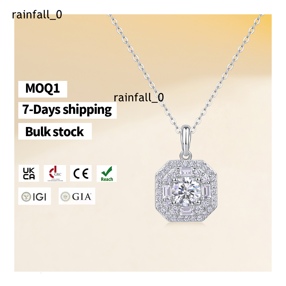 Local Stock in US 925 Silver Gra Moissanite Necklace Small Square Bag Shape Shining Diamond Pendant Jewelry for Wedding