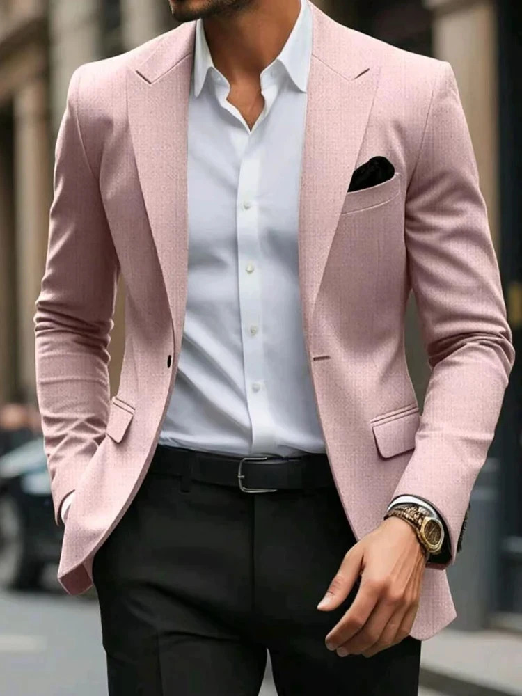 Mens Blazer Jacket Fashion Casual Solid Colored Grey khaki black brown Tailored Fit Single Breasted 251028