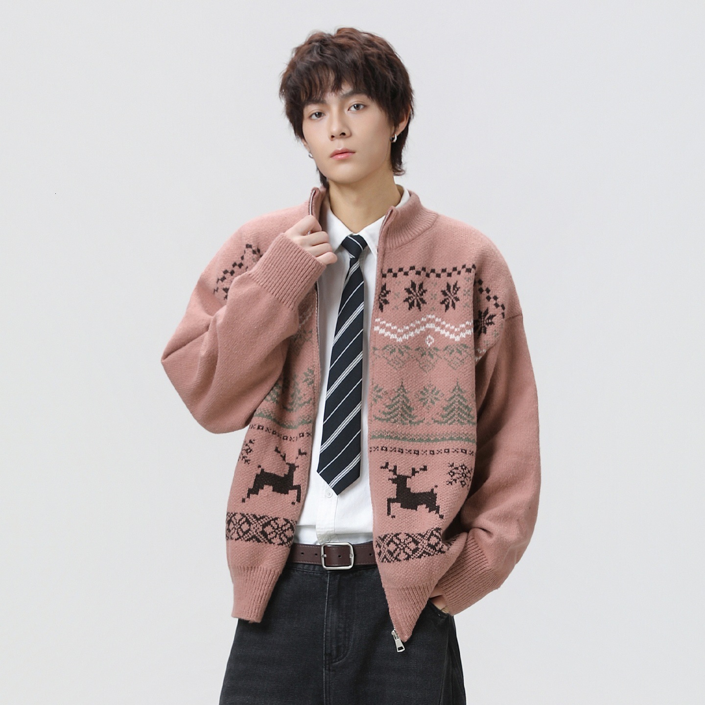 Jacquard Texture Fair Isle Cardigan Sweater For Men New Autumn Designer Sweater And Winter Ethnic Style Soft Knitted Jacket