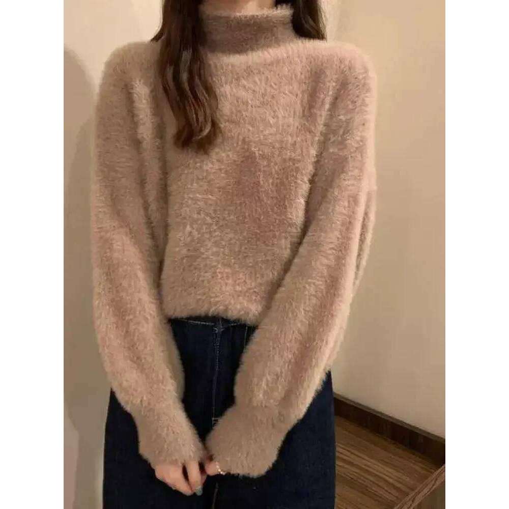 2025 Winter Imitate Mink Wool Hot Fleecing Female Turtleneck Elastic Casual Sweater Women Knitted Tops Pullovers Soft Warm Designer Sweater Women Bear