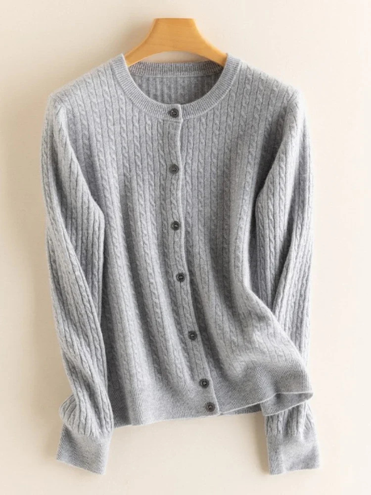 O Neck Cardigan Autumn Winter Women Sweater Casual Versatile Tops Solid Long Sleeve Single Breasted Cable Knit 251029