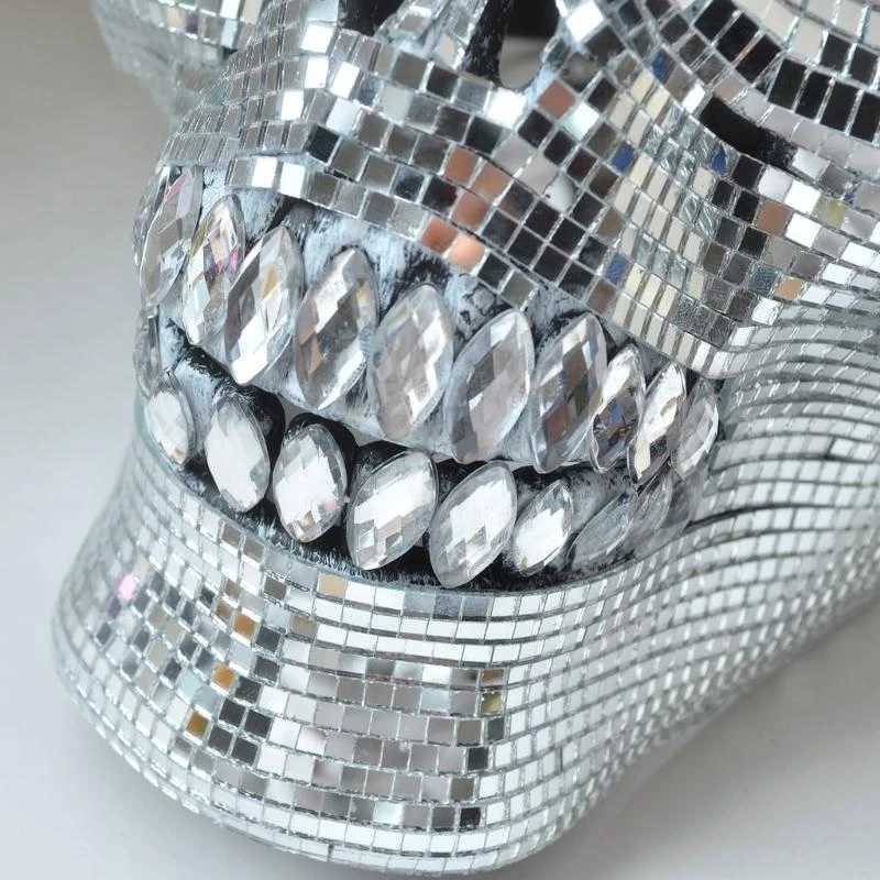 Crystal Skull Half Face Mask Dress Accessory Suitable for Halloween and Costume Parties with Reflective Disco DesignsW251029