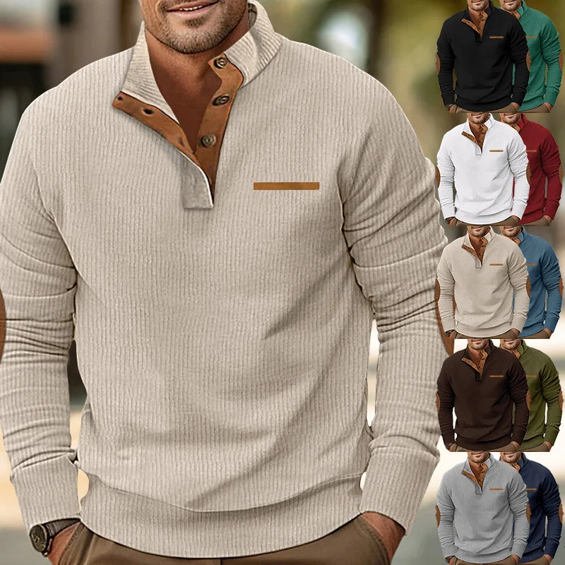 Crossborder winter European size mens pocket standup collar longsleeved corduroy sweater 251029
