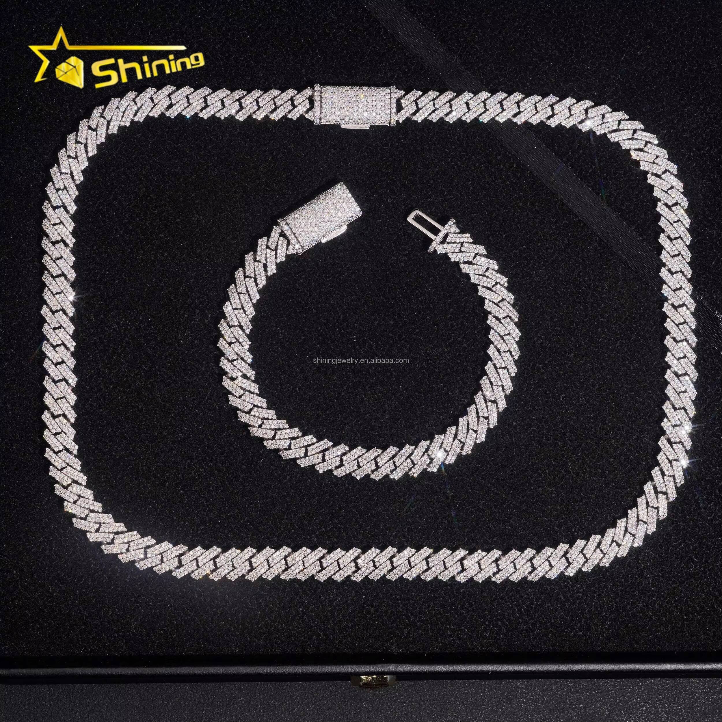 New Arrivals Hot Selling Fashion GRA Certificate S925 8mm 2 Rows Stone Iced Out VVS Moissanite Square Miami Cuban ChainBracelet