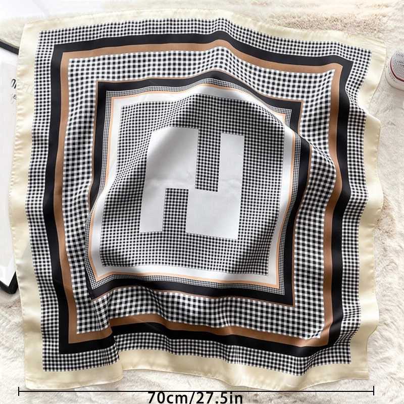 1pcs 70cm Checkerboard Geometric Pattern Silk Scarf for Women Imitation Silk Simple Versatile Headwear Clothing Square ScarfW251029